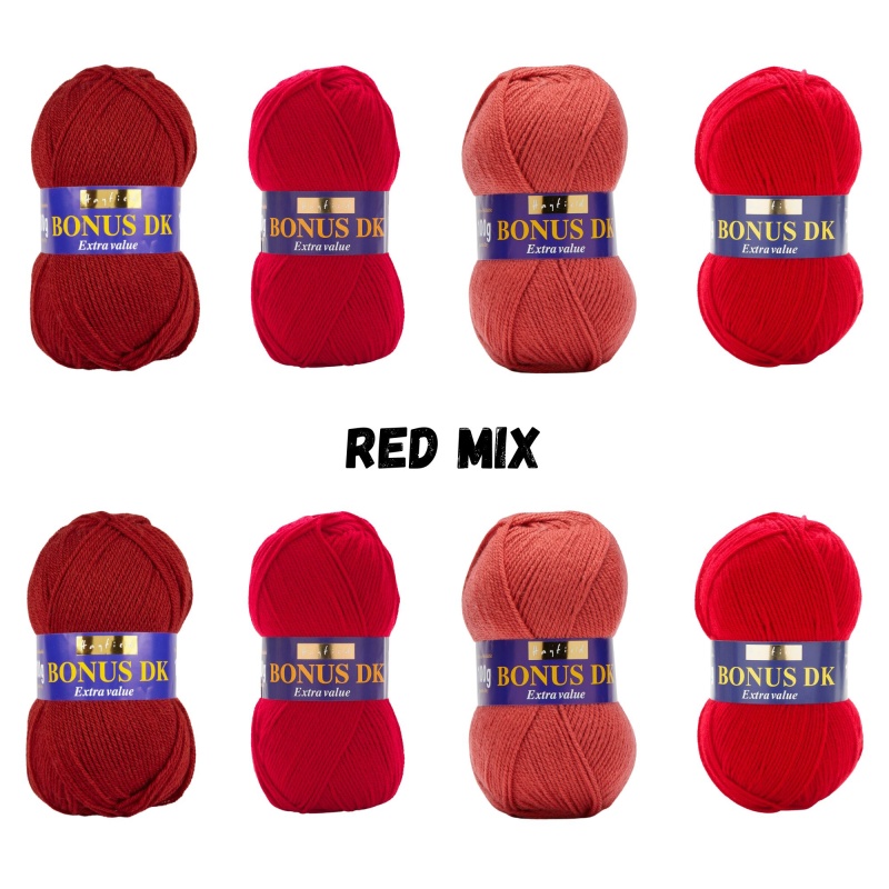 Red Mix Pack Hayfield Bonus DK Yarn Sirdar 100g - 8 Ball Bundle